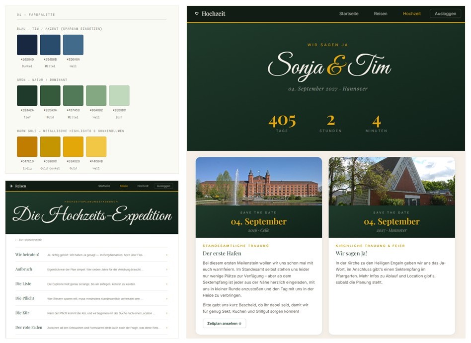 Design Guide und Farbpalette der Hochzeitswebsite
