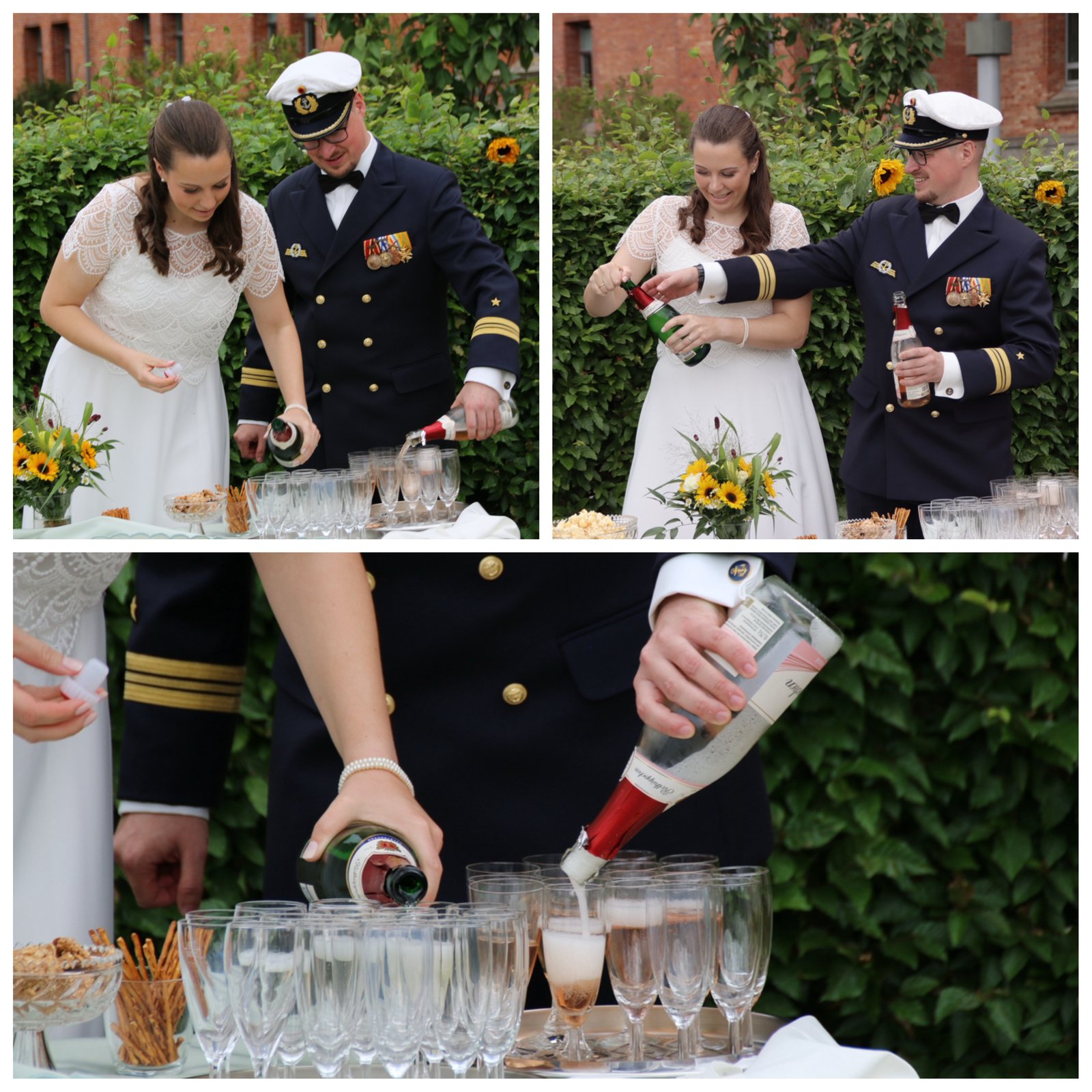 Anstoßen mit Sekt im Garten